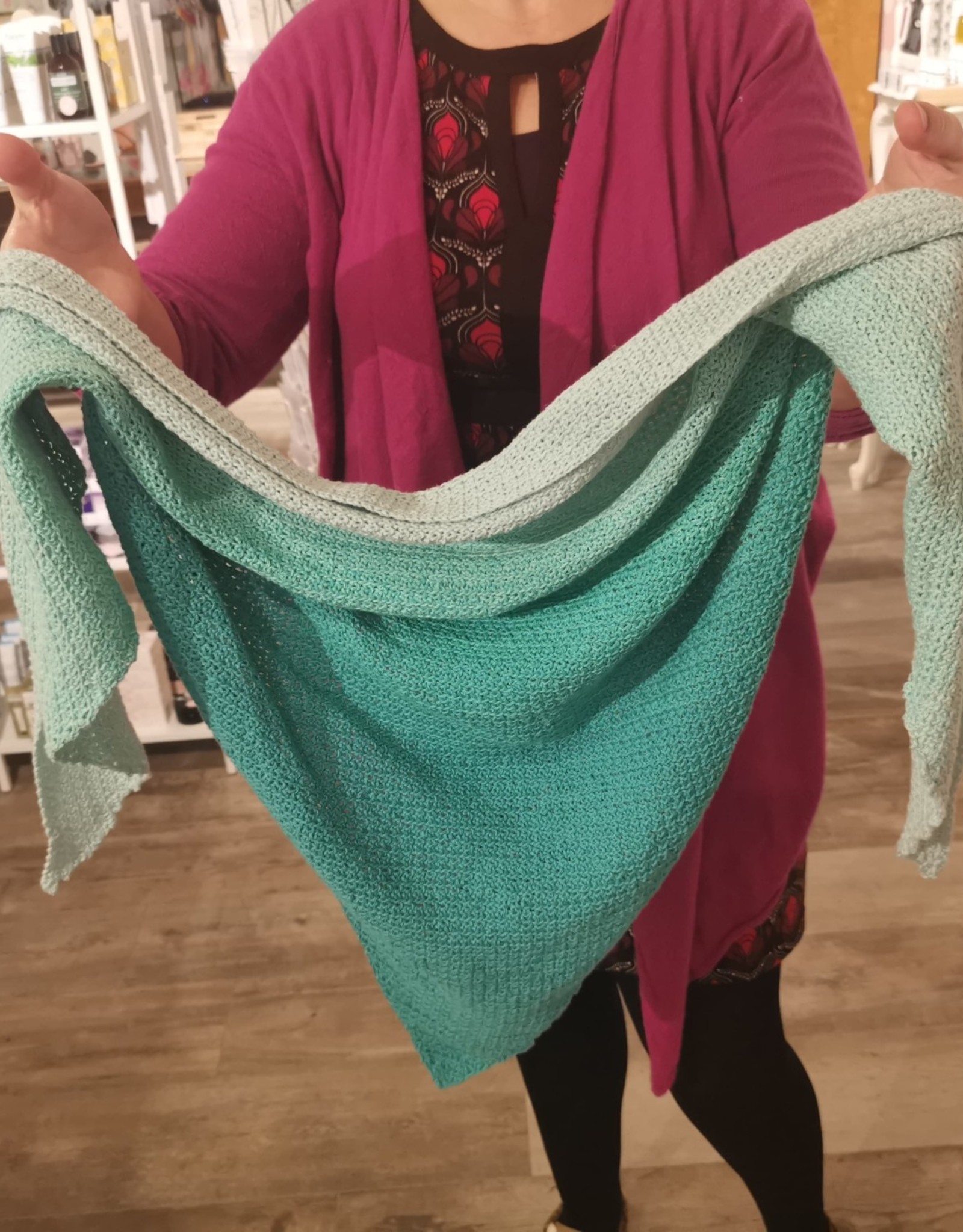 Roos met Witte Stippen Homemade sjaal punt turquoise 100% katoen