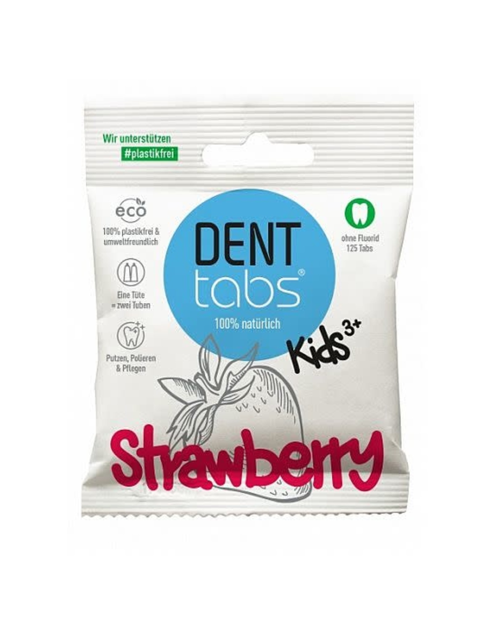 Denttabs Denttabs Kinder Tandenpoets tabletten zonder fluor - Aardbei 125 stuks