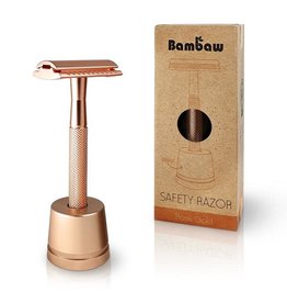 Bambaw Bambaw Safety Razor Rosegoud Handle met sokkel