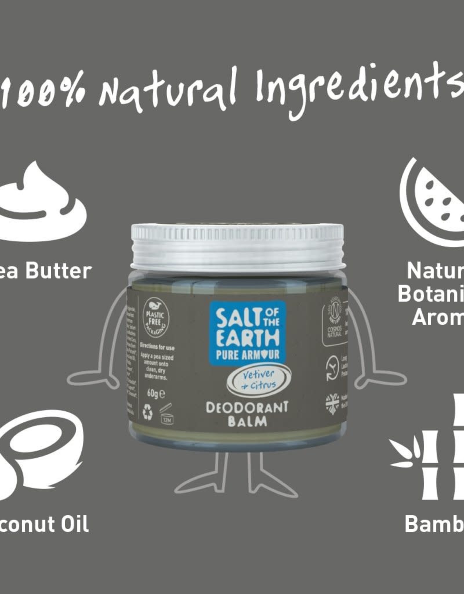 Salt of the Earth Salt of the Earth - Vetiver & Citrus Natural Deodorant Balm - Plastic Free & Aluminium Free 60g