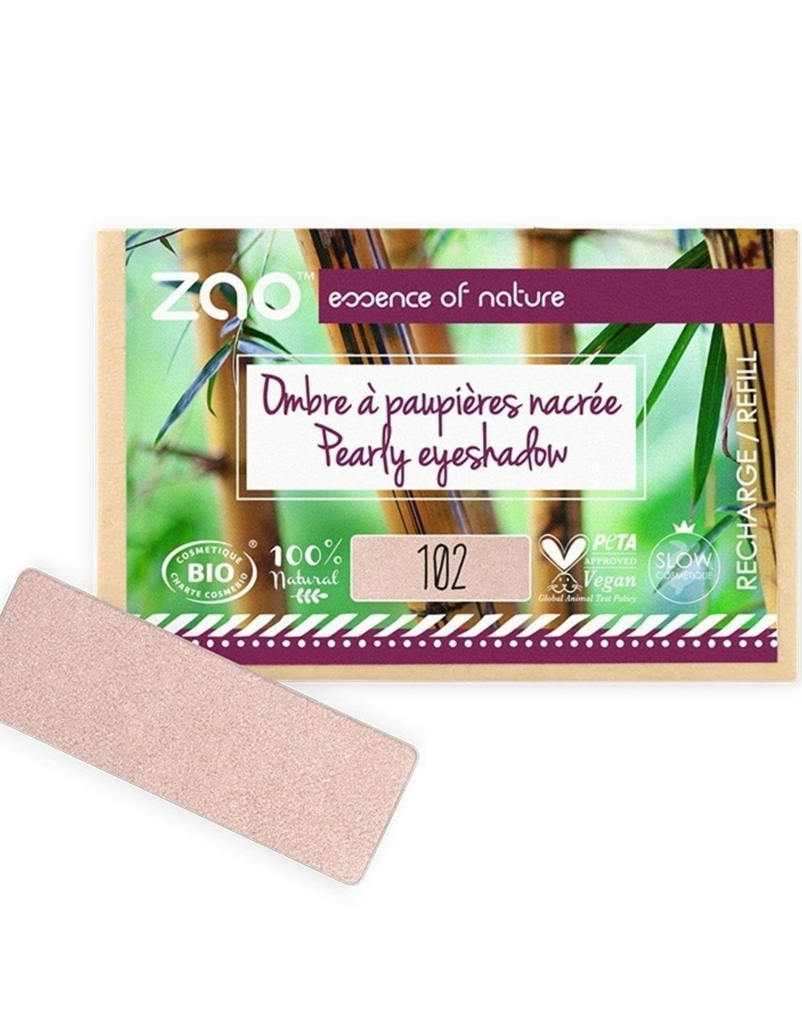 Zao ZAO Bamboe Oogschaduw Refill (rechthoekig)  Parelmoer 102 (Pinky Beige)