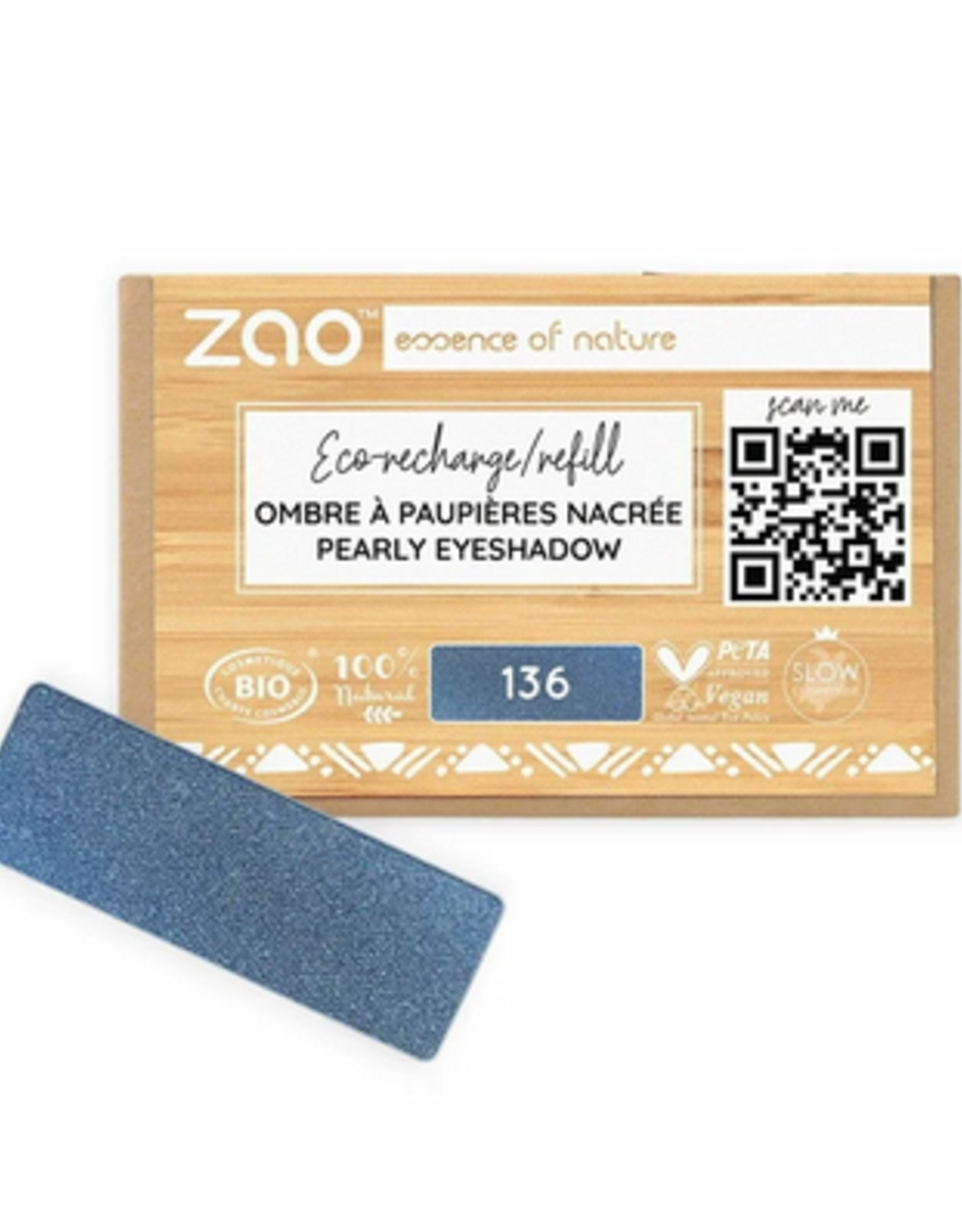 Zao ZAO Bamboe Oogschaduw Refill (rechthoekig) Pearly 136 (Blue Night) 1.3 gram