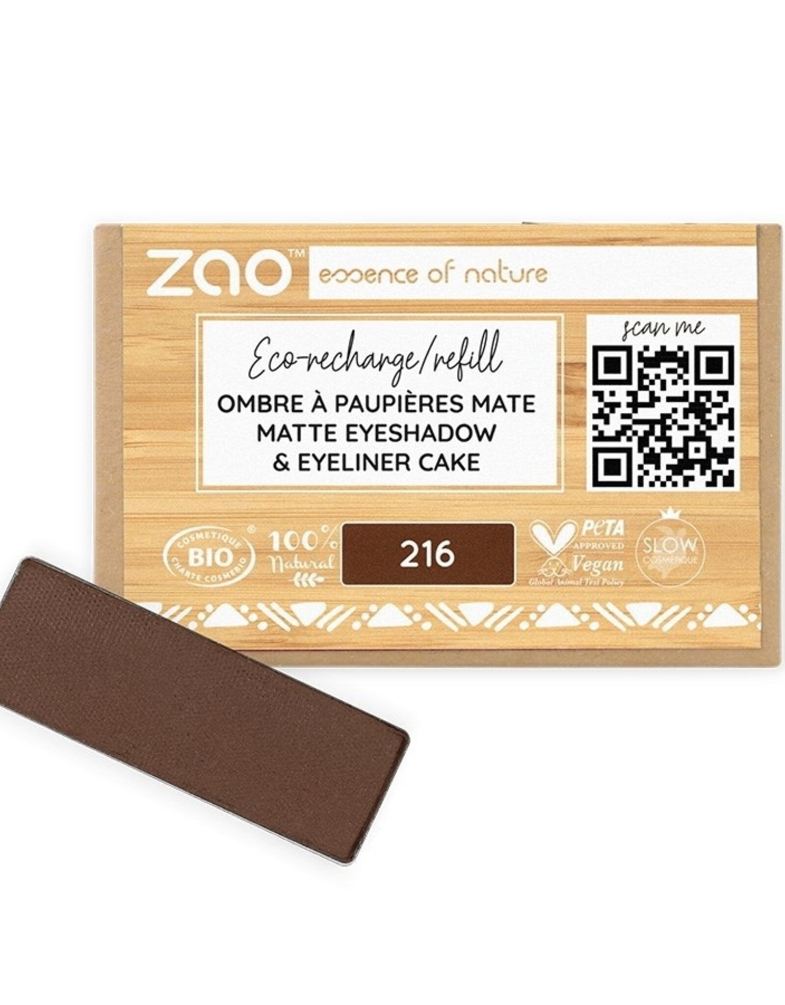 Zao ZAO Bamboe Oogschaduw Refill (rechthoekig) Matte 216 (Brown) [1.3gr