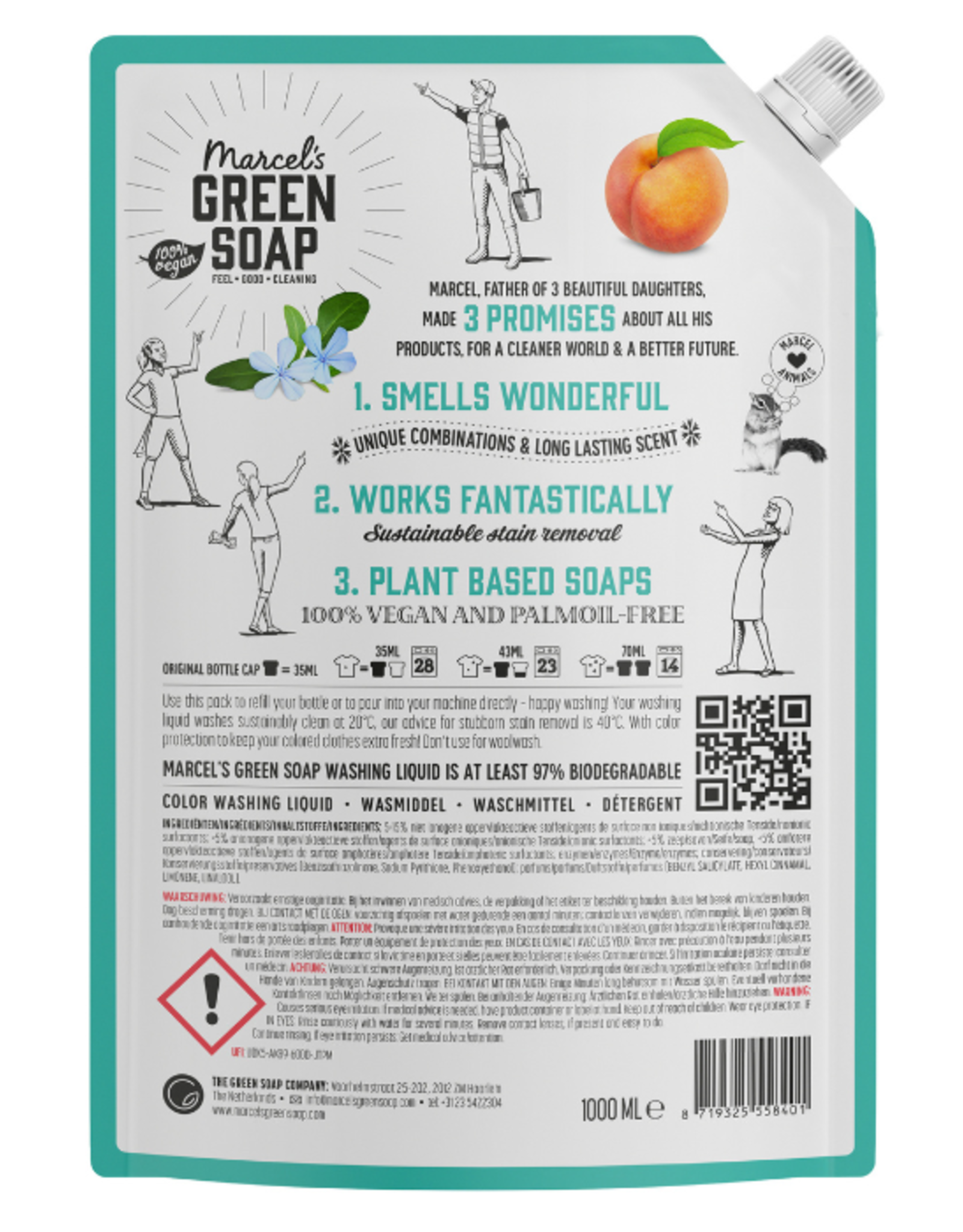 Marcel's Green Soap Wasmiddel Kleur - perzik & jasmijn - Navulling - 1 liter