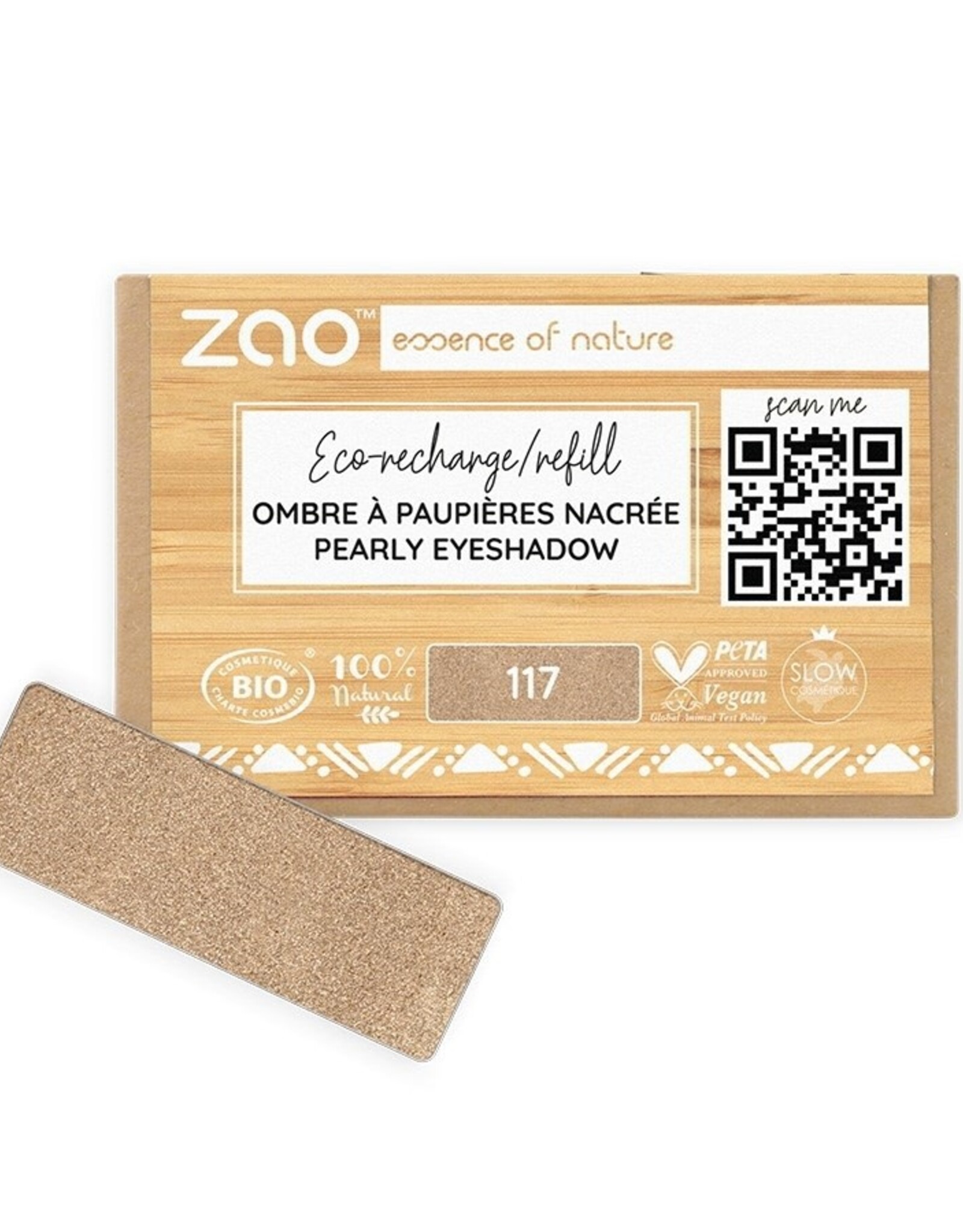 Zao ZAO Bamboe Oogschaduw Refill (rechthoek) Parelmoer 117 (Pinky Bronze)