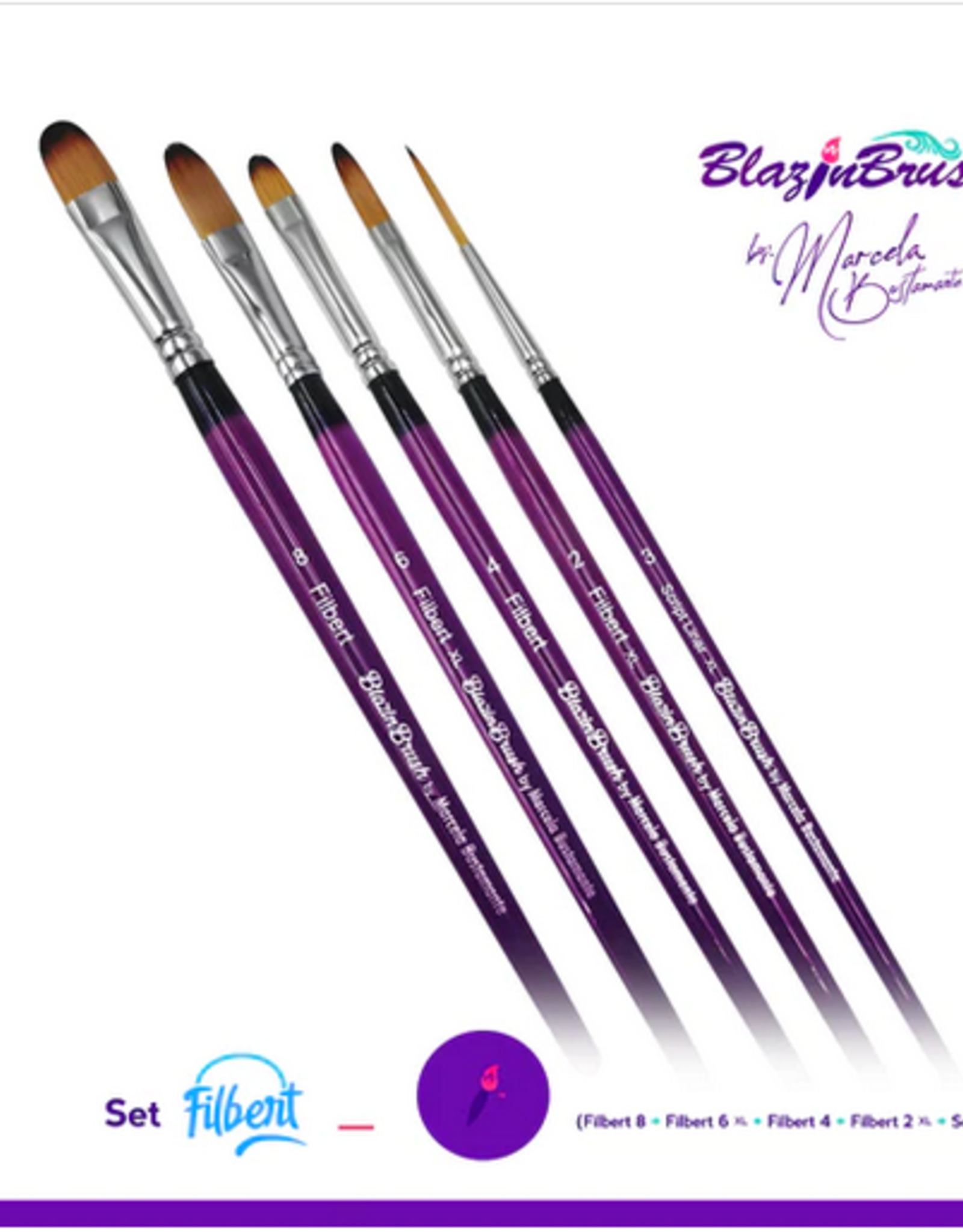 BlazinBrush Blazin Face Painting Brush by Marcela Bustamante | Filbert Collection Set 4 + 1 Liner #3 Xl