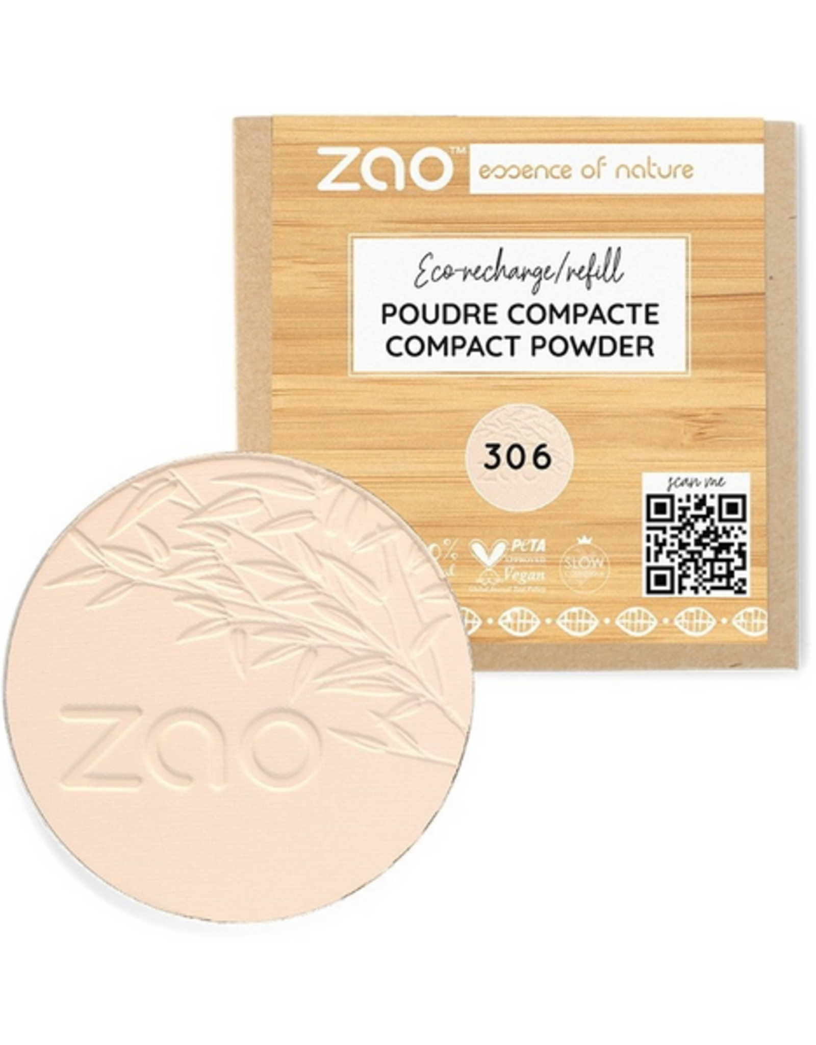 Zao ZAO Bamboe Compact poeder Refill 306 (Porcelain)