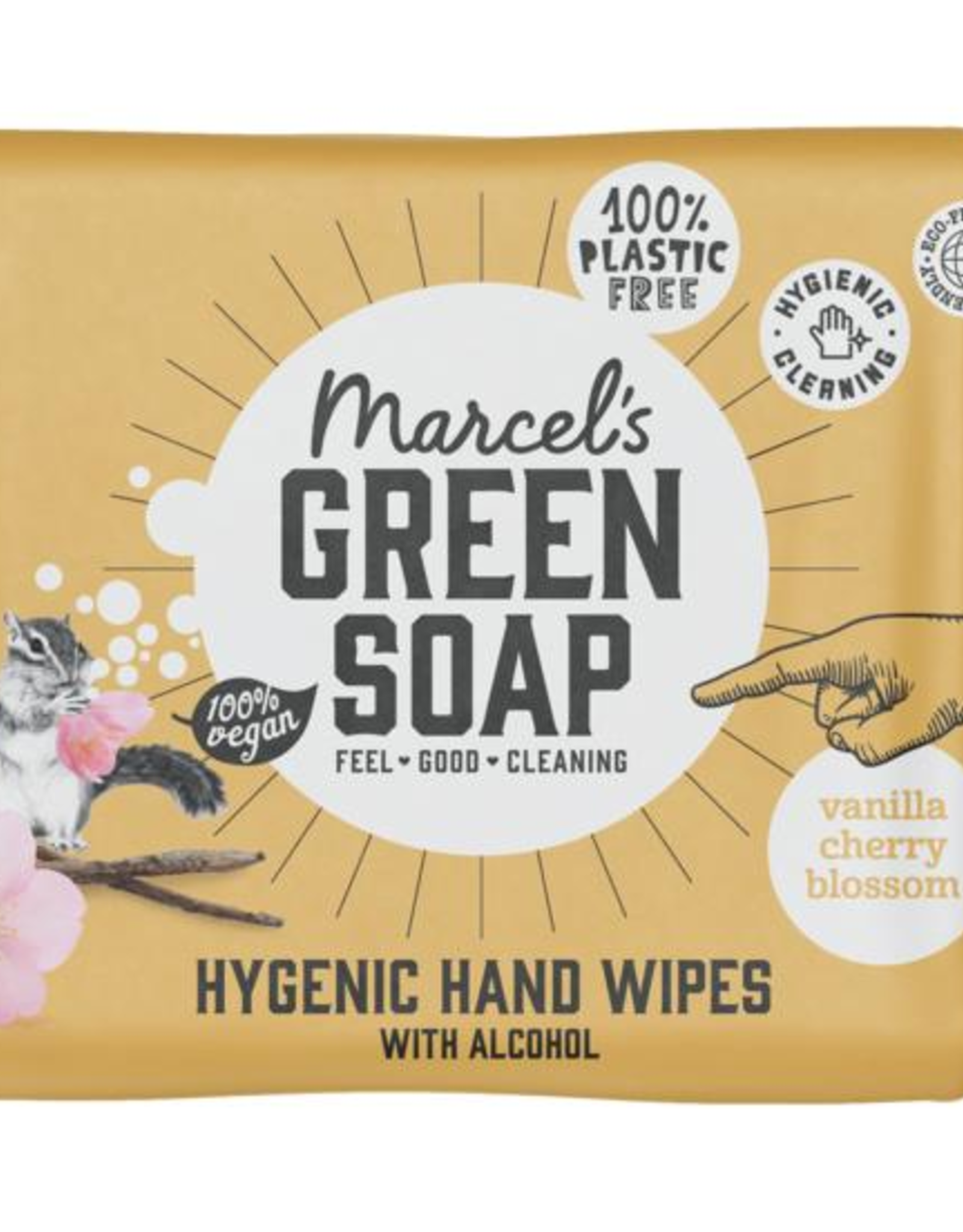 Marcel's Green Soap Hand wipes vanilla & cherry blossom bio 15 stuks