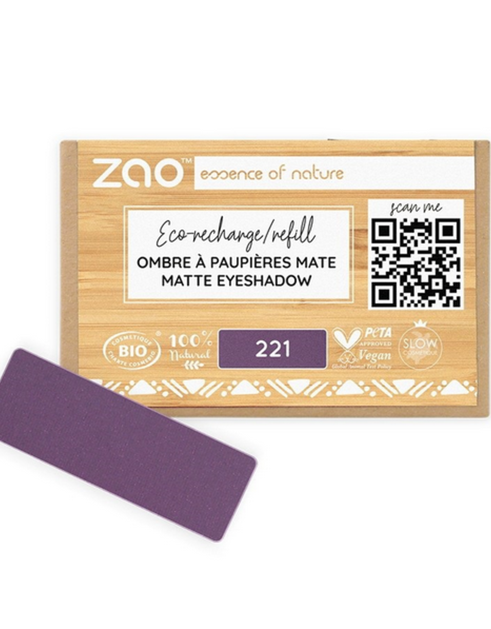 Zao ZAO Bamboe Oogschaduw Refill (rechthoekig) Matte 221 (Matt Plum) 1.3gram