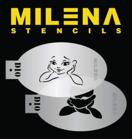 Milena Stencils Milena D10 stencil meisje steunend op elleboog (Cute Face Bright Eyes)