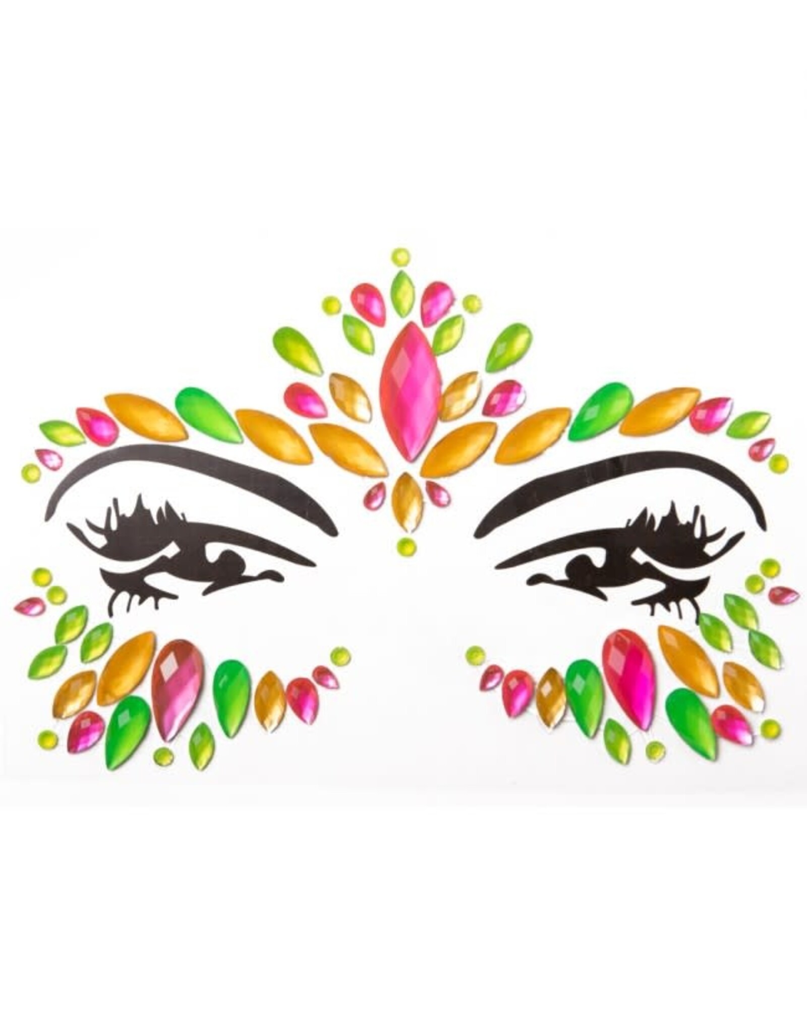 PartyXplosion Neon gezichtssteentjes - face jewels - Neon glow gezichtssticker multi