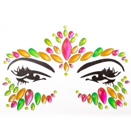 PartyXplosion Neon gezichtssteentjes - face jewels - Neon glow gezichtssticker multi