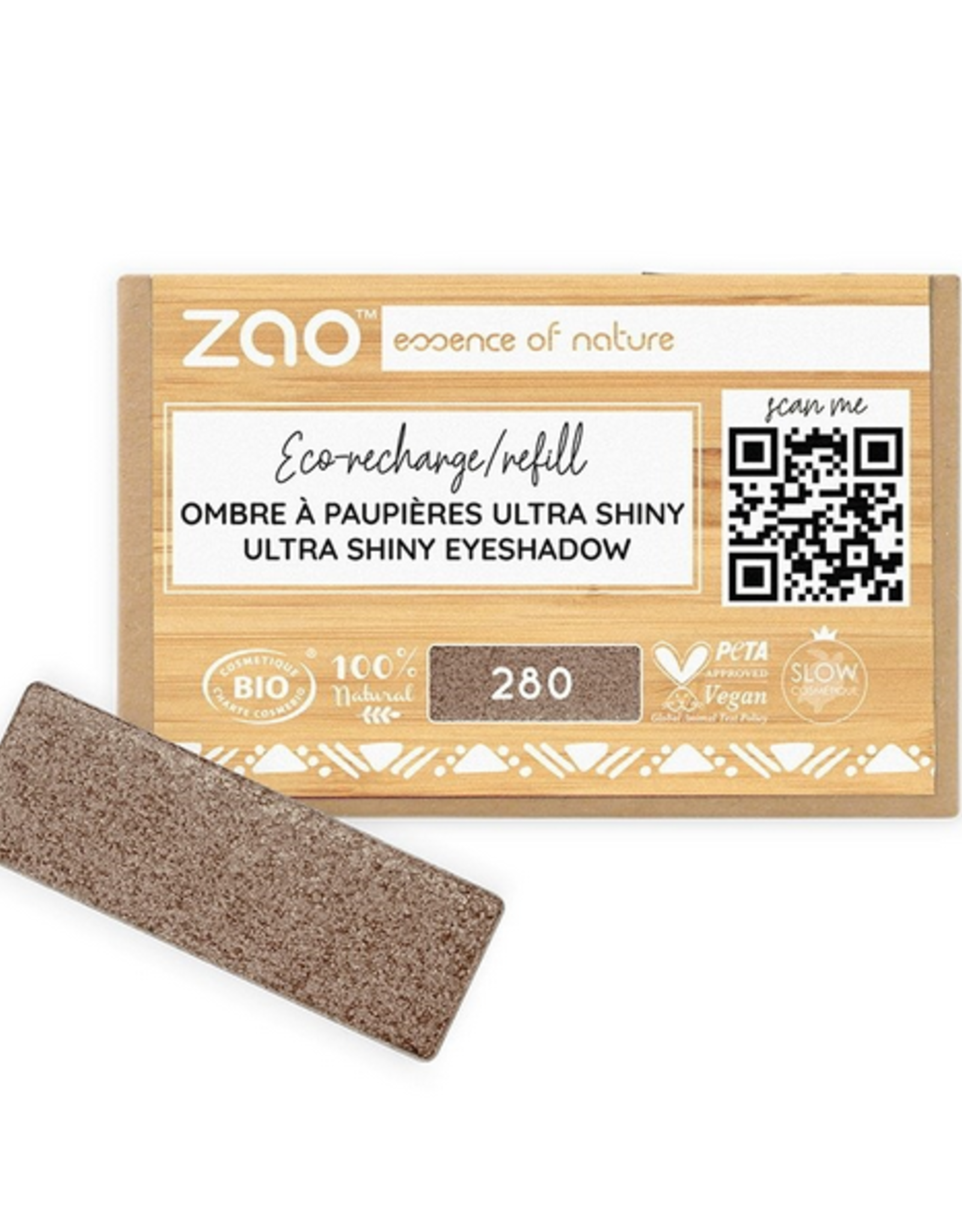 Zao ZAO Bamboe Oogschaduw Refill (rechthoekig) Ultra Shiny 280 (Satin Cocoa) 1.3 gram