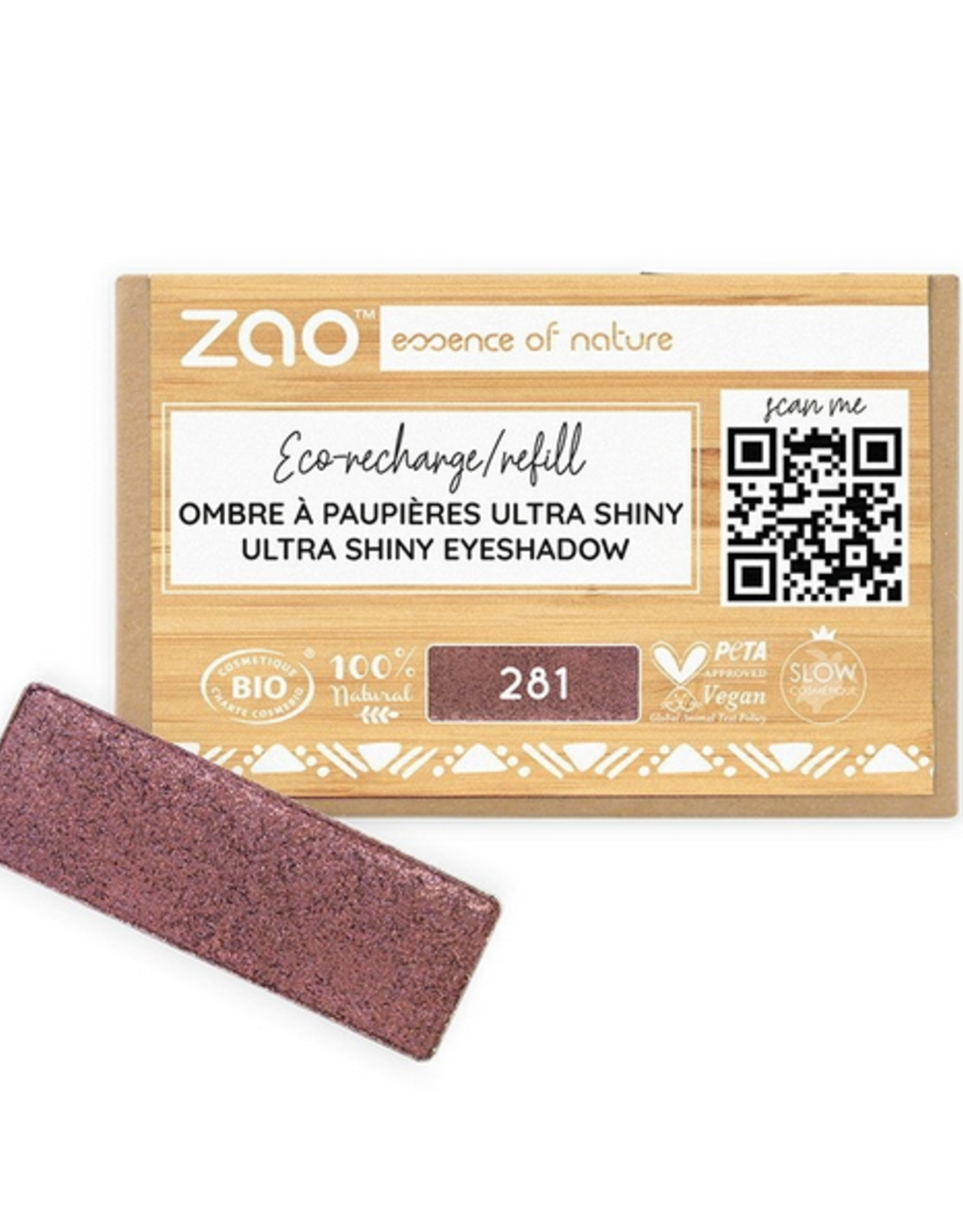 Zao ZAO Bamboe Oogschaduw Refill (rechthoekig) Ultra Shiny 281 (Burgundy Sequin) 1.3 gram