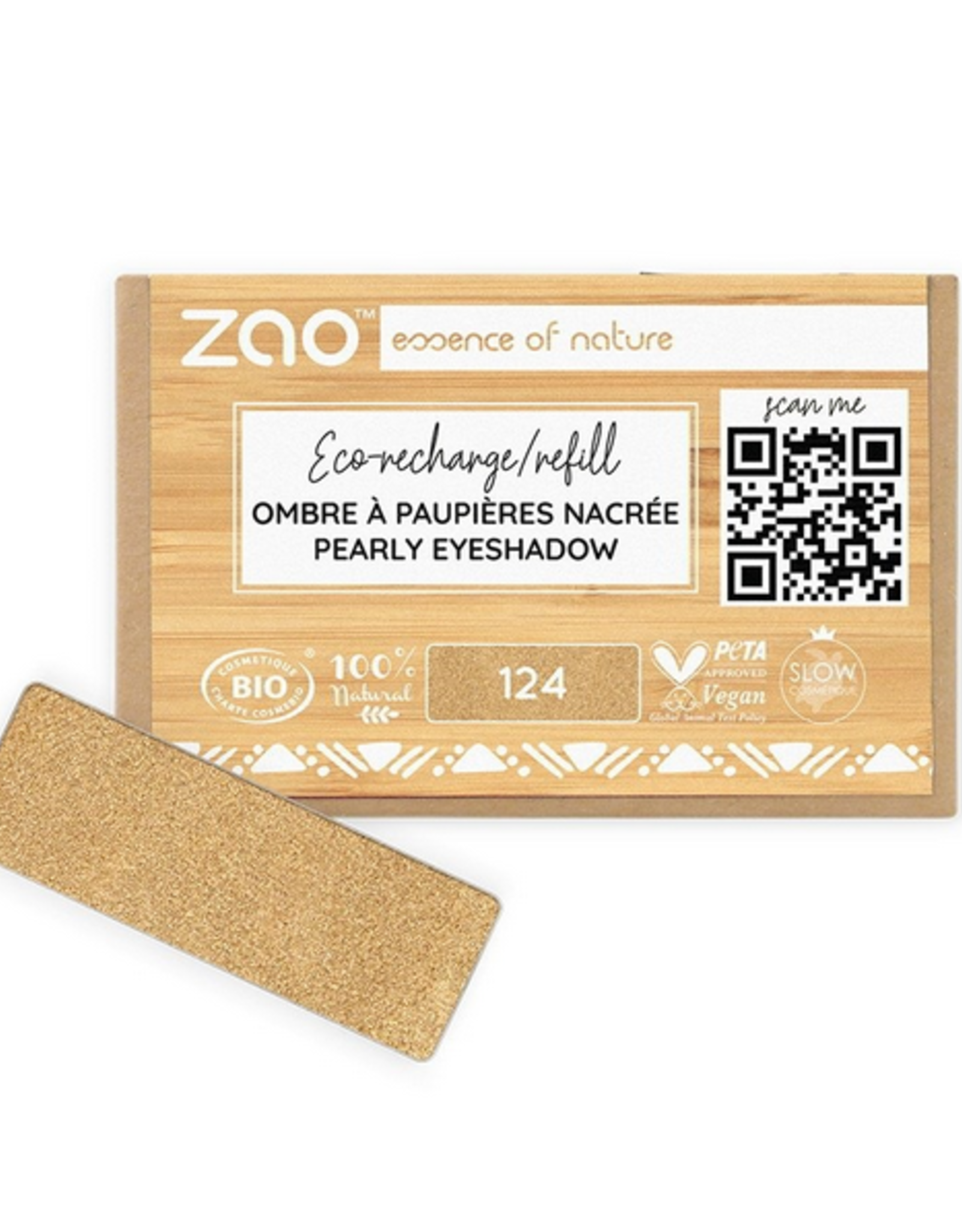 Zao ZAO Bamboe Oogschaduw Refill (rechthoekig) Parelmoer 124 (Gold) 1.3 gram