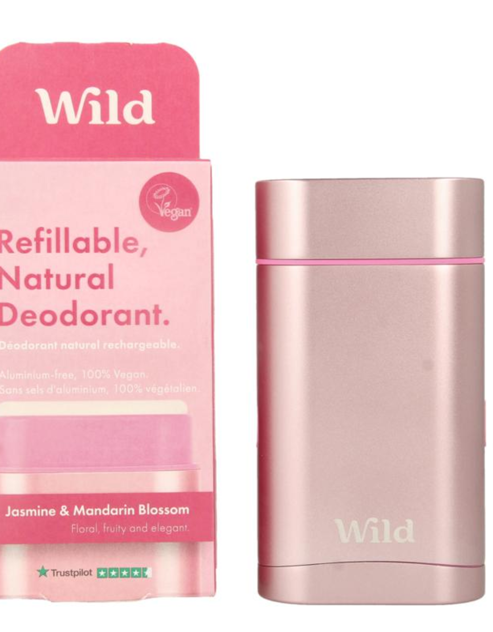 Wild Natural deodorant pink case & jasmine mandarin 40g