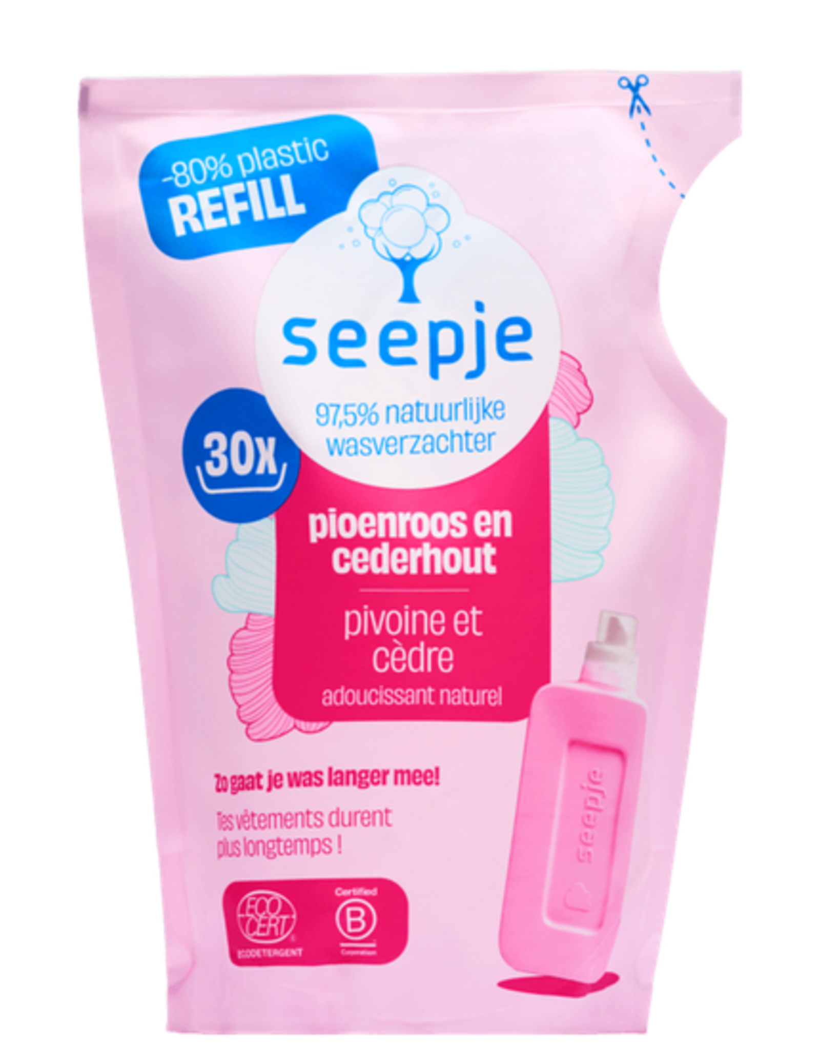 Seepje Wasverzachter refill | Pioenroos en Cederhout  750ml