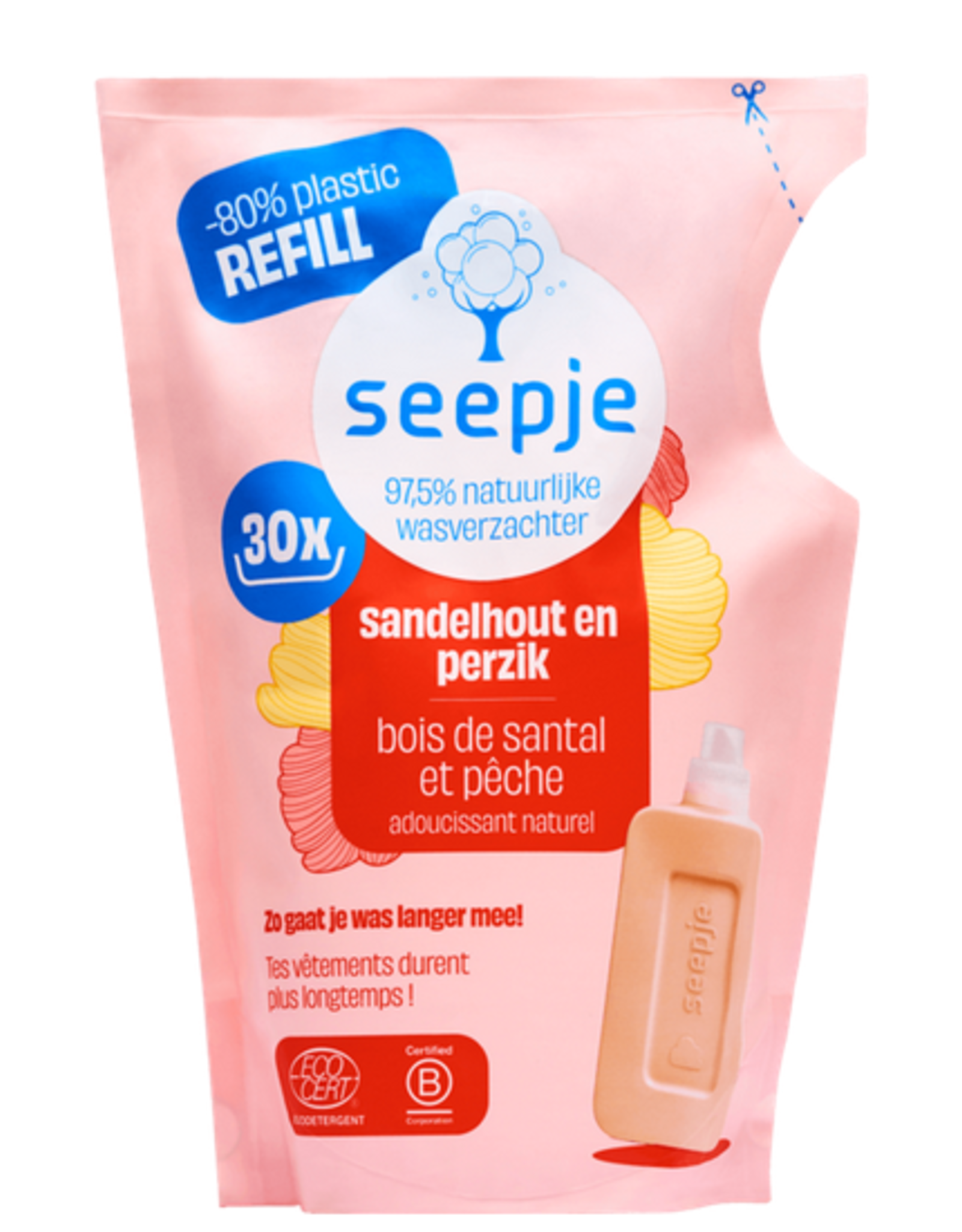 Seepje Wasverzachter refill | Sandelhout en Perzik 750ml