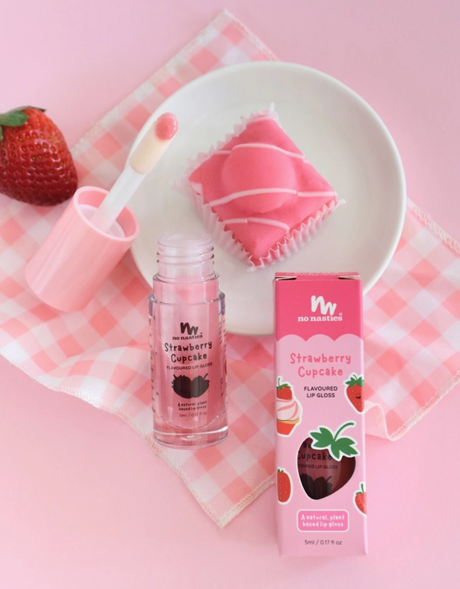 No nasties Natural Lipgloss Wands Voor Kinderen - Strawberry cupcake