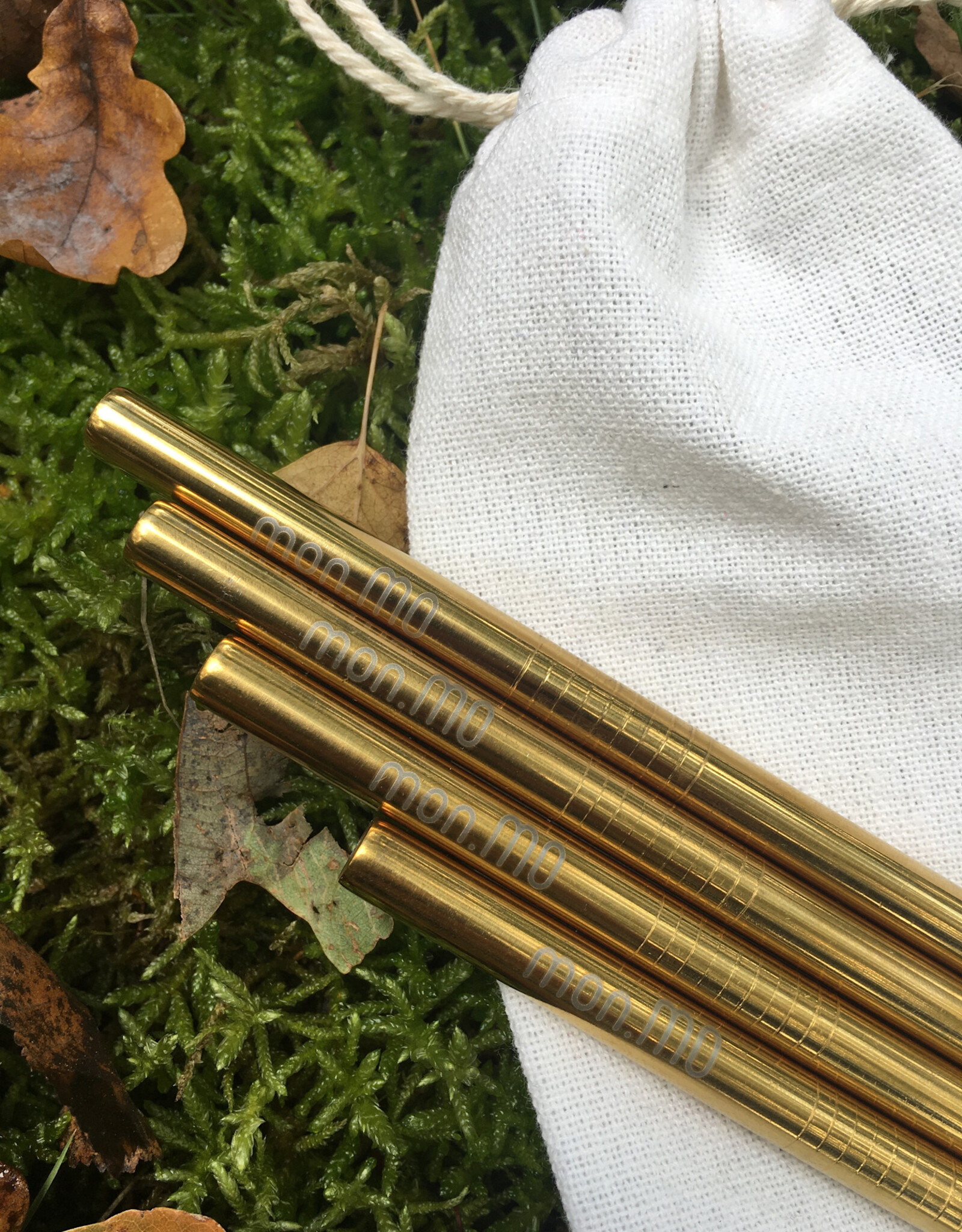 mon.MO Reusable Smoothie Straws - GOLD - 8mm - 4 stuks + brush