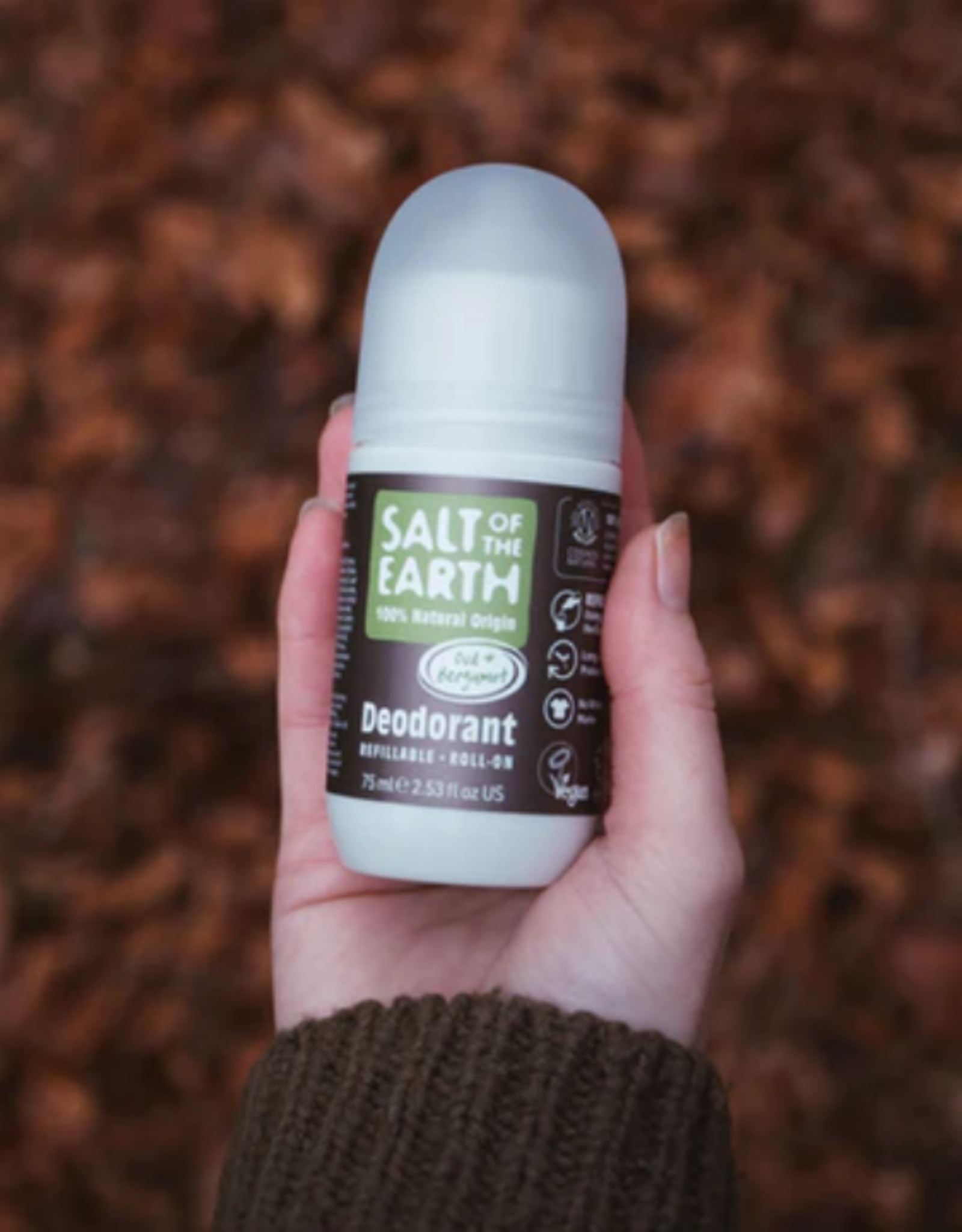 Salt of the Earth Oud & Bergamot Refillable Roll-On Deodorant COSMOS Natural 75ml
