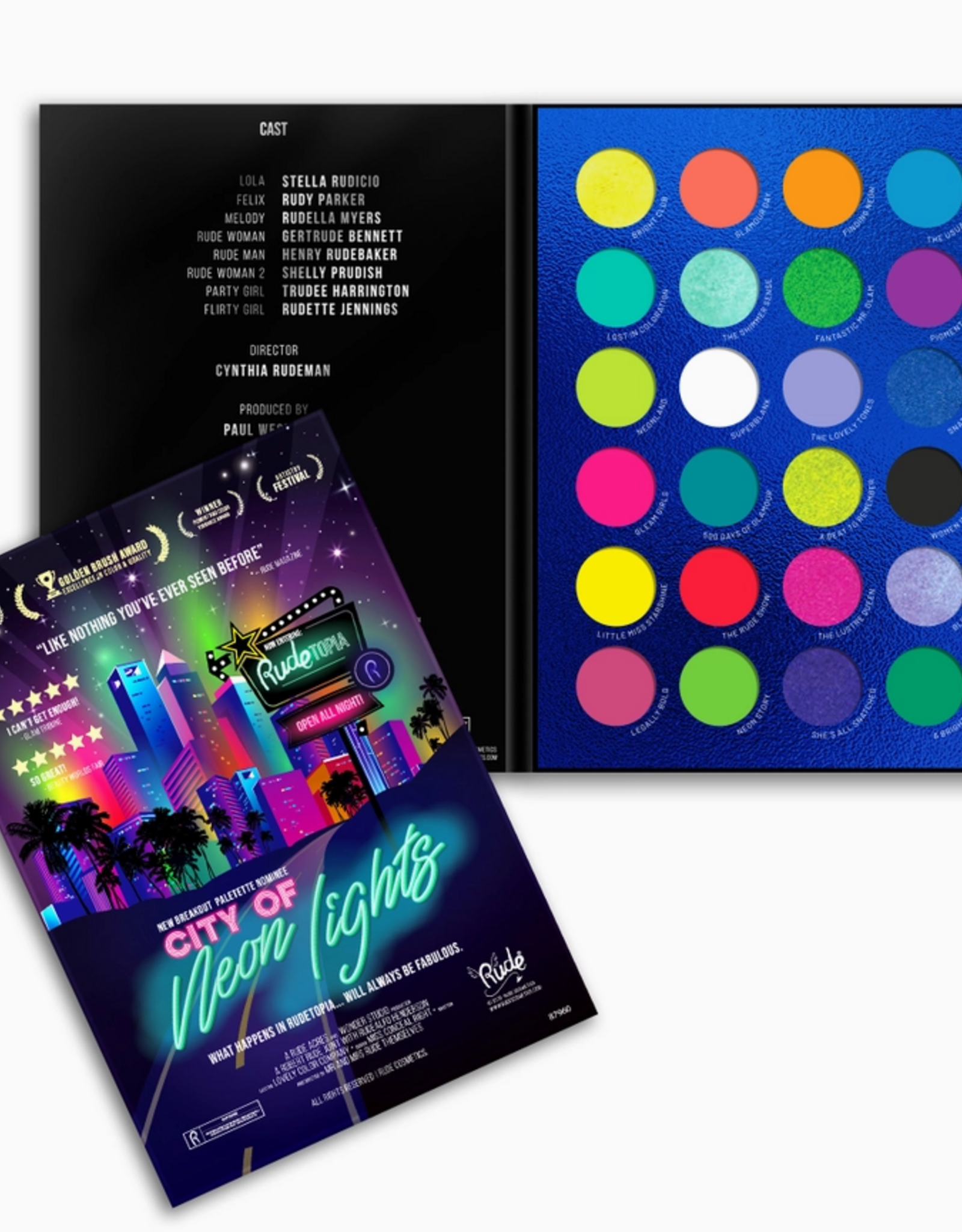 rude cosmetics City of Neon Lights - 24 Vibrant Pigment & Eyeshadow Palette 36g