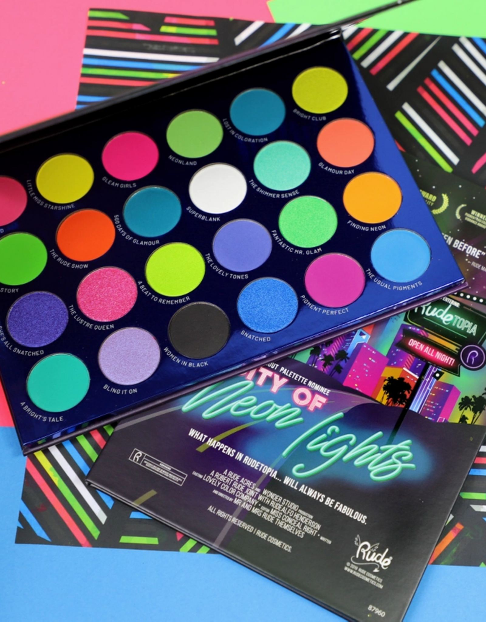 rude cosmetics City of Neon Lights - 24 Vibrant Pigment & Eyeshadow Palette 36g