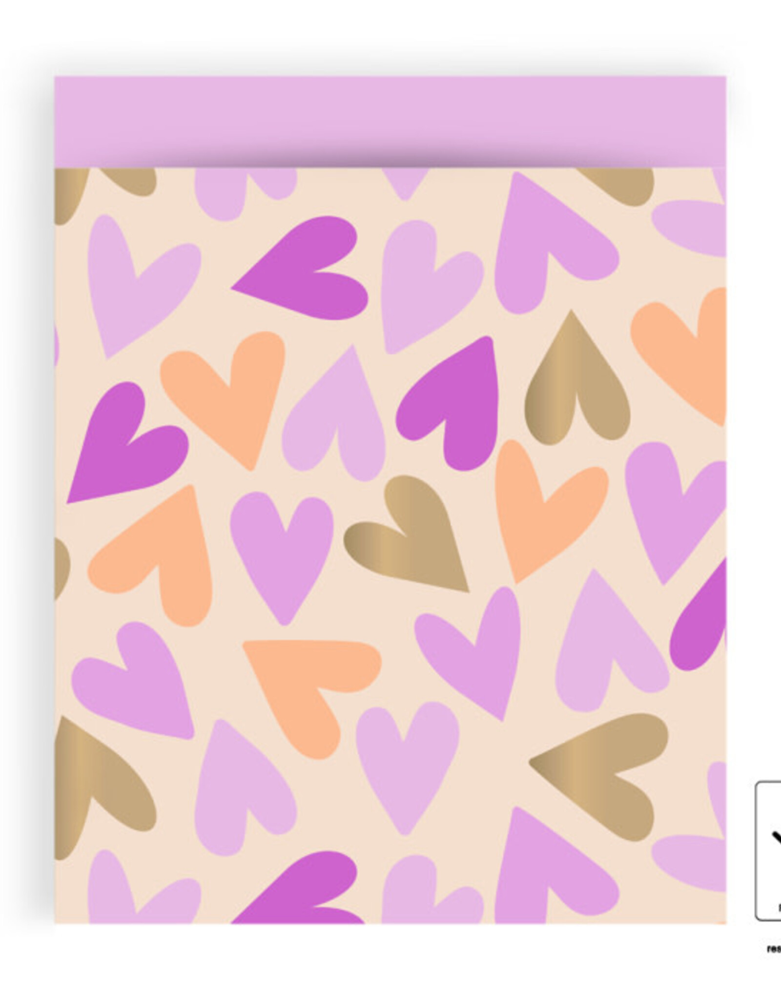 House of Products Cadeauzak - Big Hearts Gold - Pink - 27 x 34 cm - per stuk