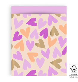 House of Products Cadeauzak - Big Hearts Gold - Pink - 27 x 34 cm - per stuk