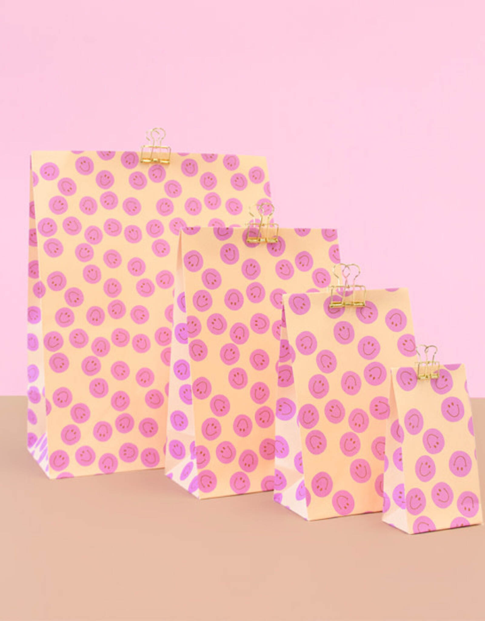 House of Products Blokbodemzak - Smile Pink - 12 x 7 x 19 cm - per stuk