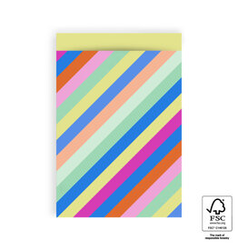 House of Products Cadeauzakje - Multi Stripes Bright - Yellow - 17 x 25 cm - per stuk
