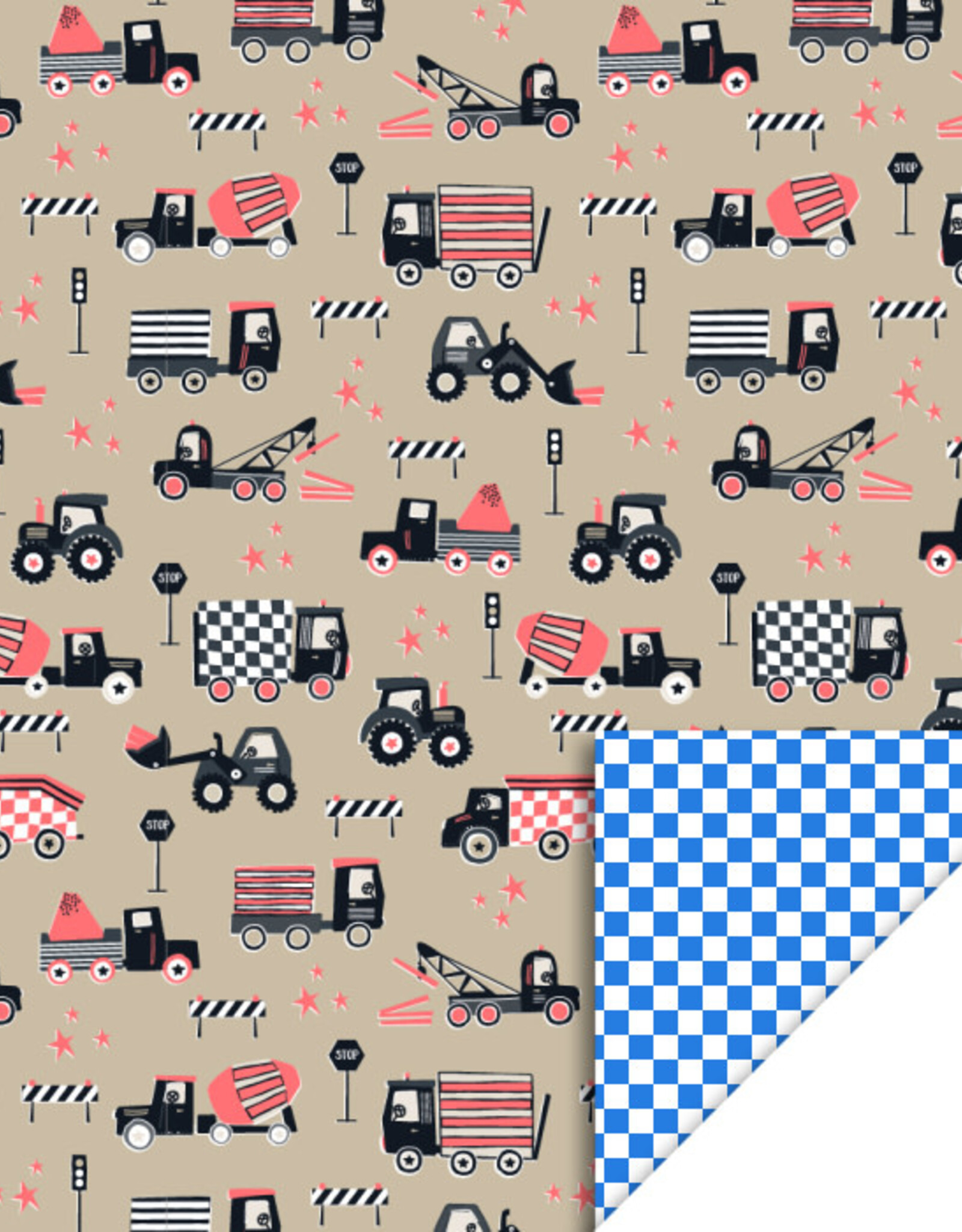 House of Products Cadeauzakje - Traffic Nude/Fluor Orange - Check Blue - 12 x 19 cm - per stuk