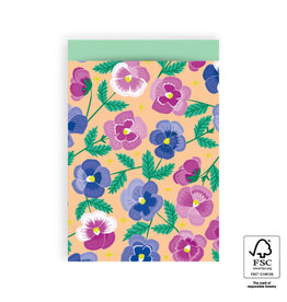 House of Products Cadeauzakje - Pansy Flowers - Mint - 17 x 25 cm - per stuk