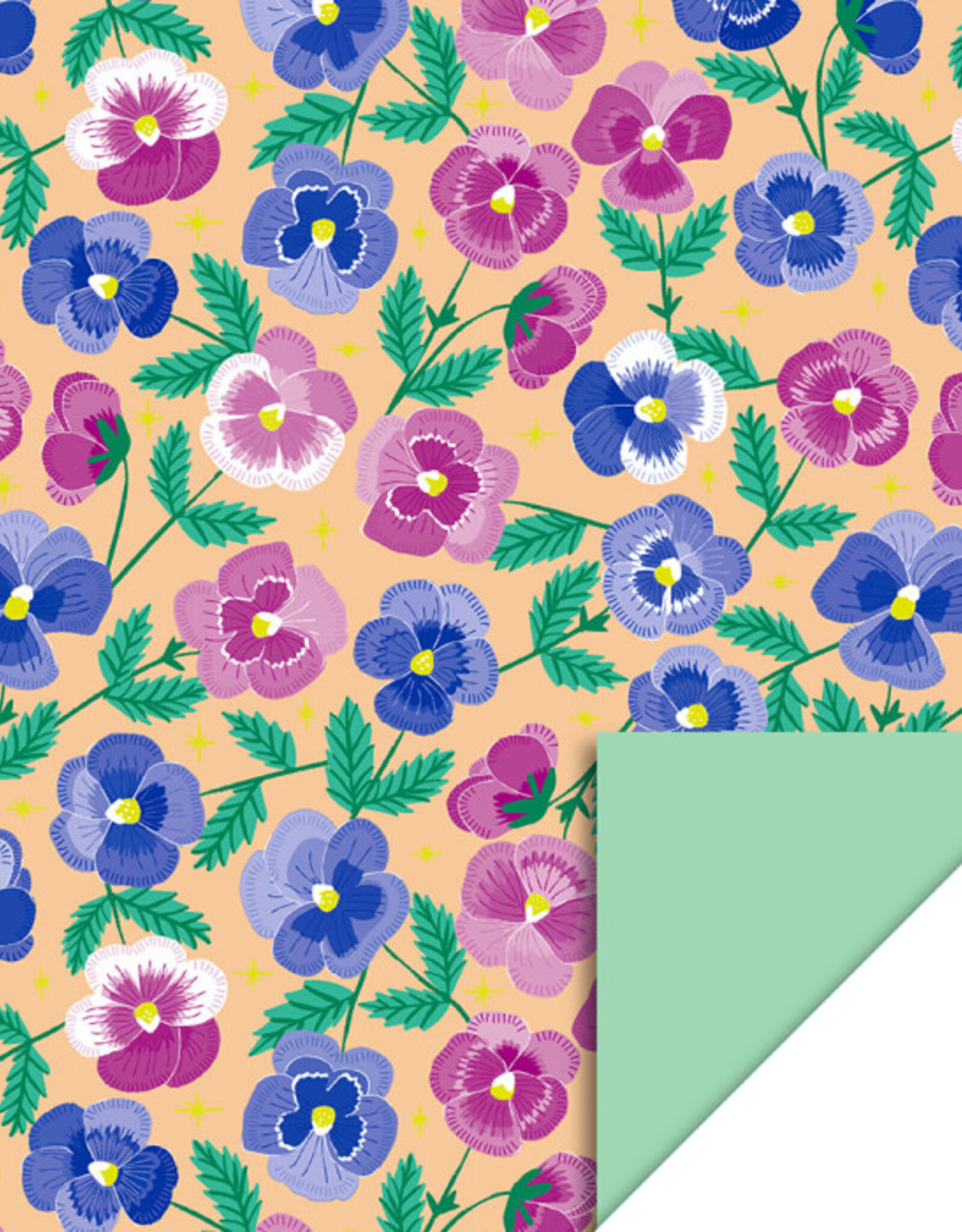 House of Products Cadeauzakje - Pansy Flowers - Mint - 17 x 25 cm - per stuk