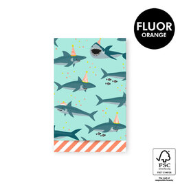 House of Products Cadeauzakje - Shark Pastel Mint - Stripe Fluor Orange - 12 x 19 cm - per stuk