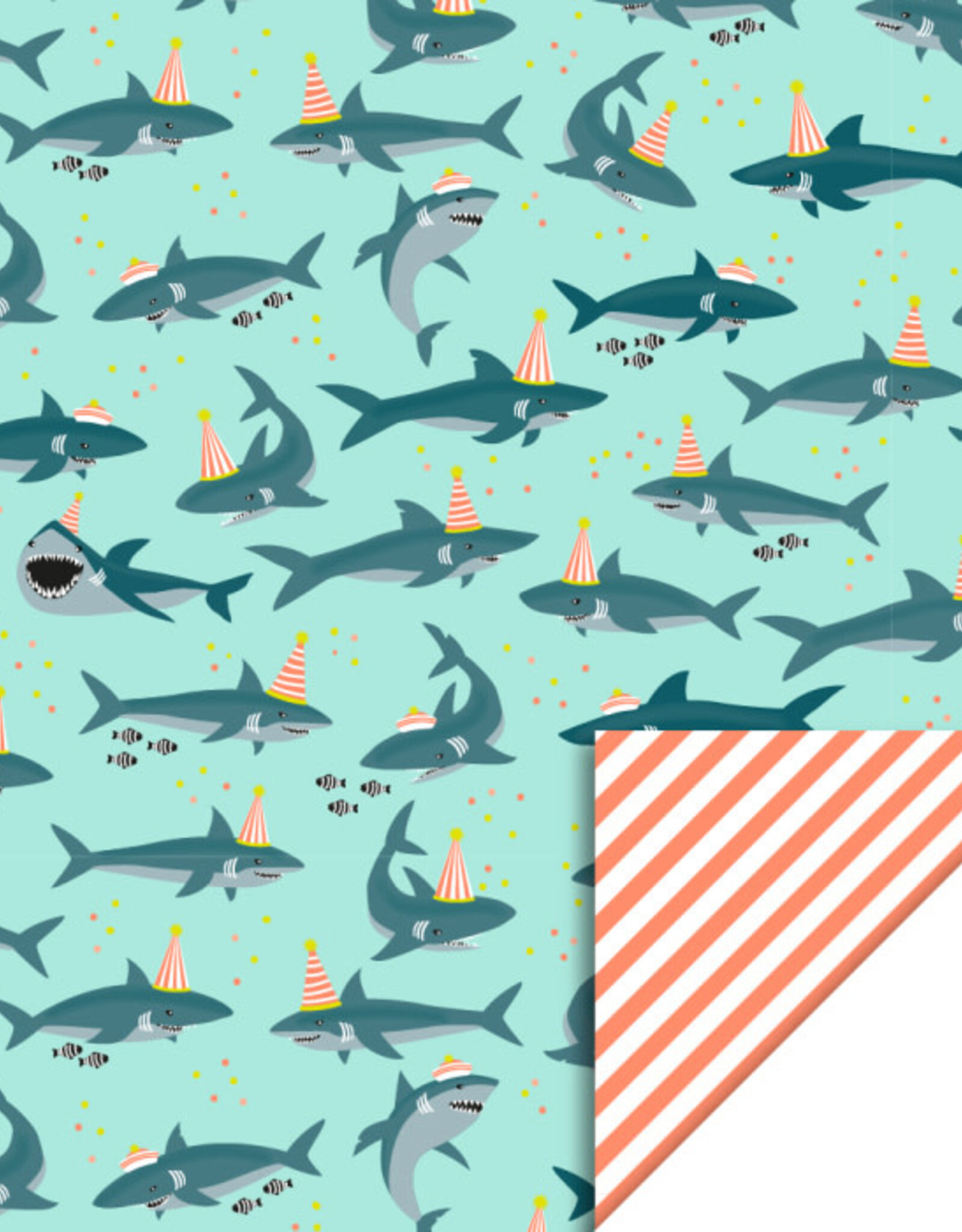 House of Products Cadeauzakje - Shark Pastel Mint - Stripe Fluor Orange - 12 x 19 cm - per stuk