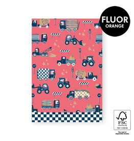 House of Products Cadeauzakje - Traffic Fluor Orange - Check Blue - 17 x 25 cm - per stuk