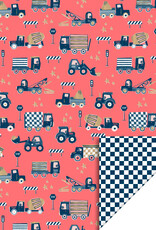 House of Products Cadeauzakje - Traffic Fluor Orange - Check Blue - 17 x 25 cm - per stuk