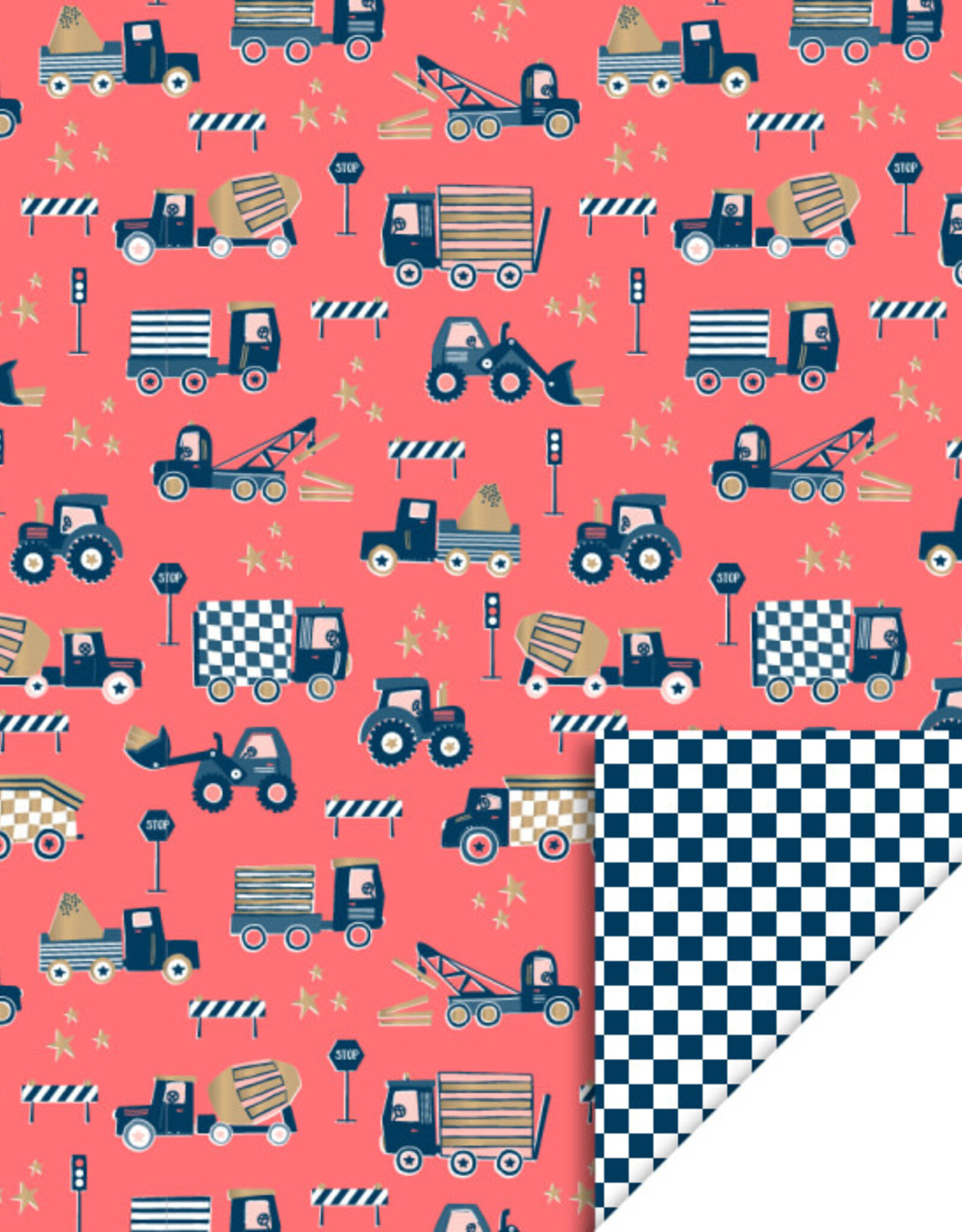 House of Products Cadeauzakje - Traffic Fluor Orange - Check Blue - 17 x 25 cm - per stuk