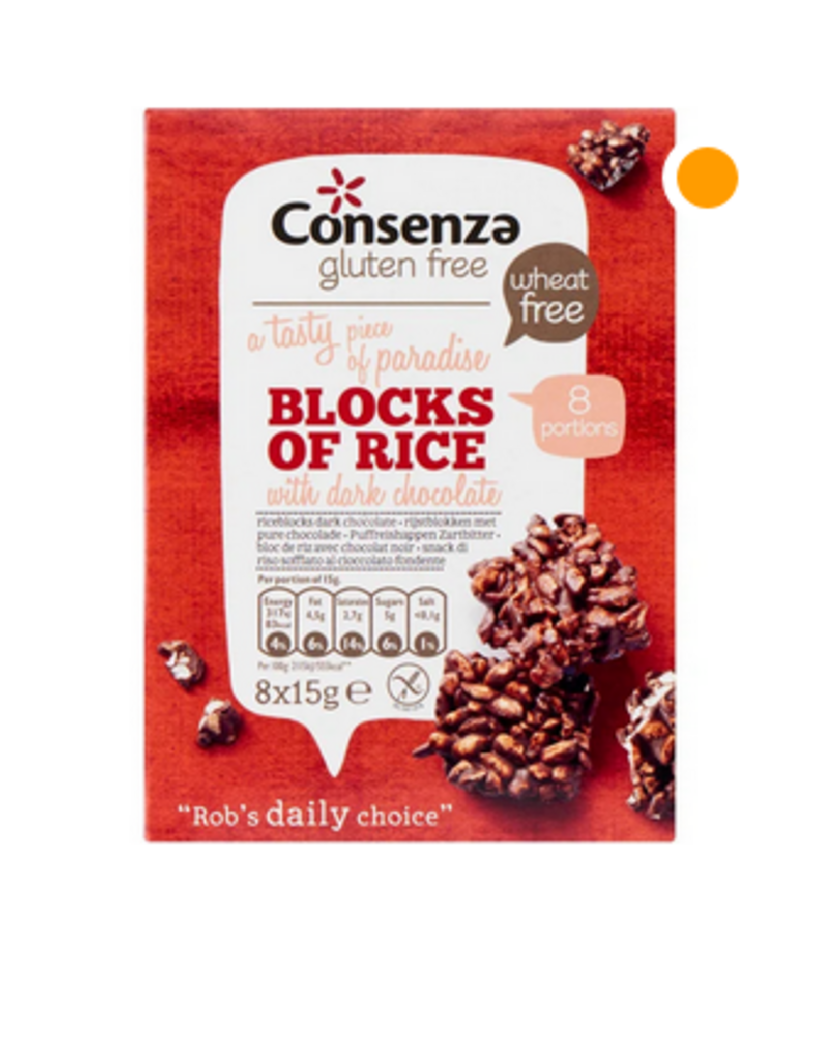 Consenza Consenza Rijstblokken met pure chocolade glutenvrij 120g