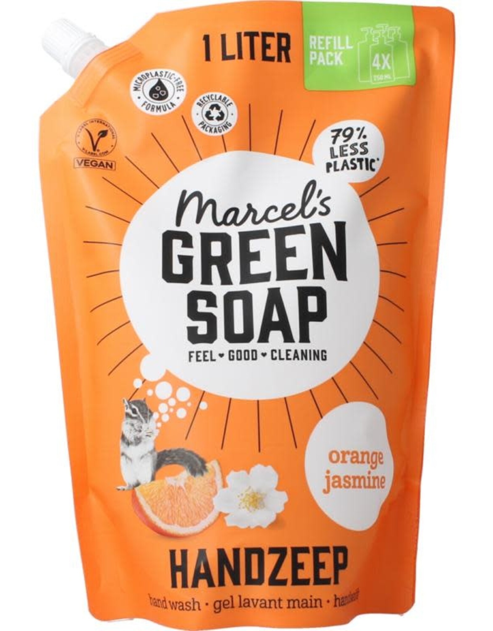 Marcel's Green Soap Marcel's GR Soap Handzeep sinaasappel & jasmijn navulling  - 1000ml