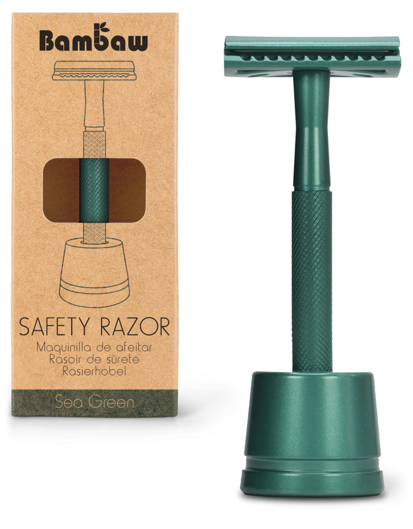 Bambaw Bambaw Safety Razor Deep Sea Green Handle met sokkel