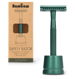 Bambaw Bambaw Safety Razor Deep Sea Green Handle met sokkel