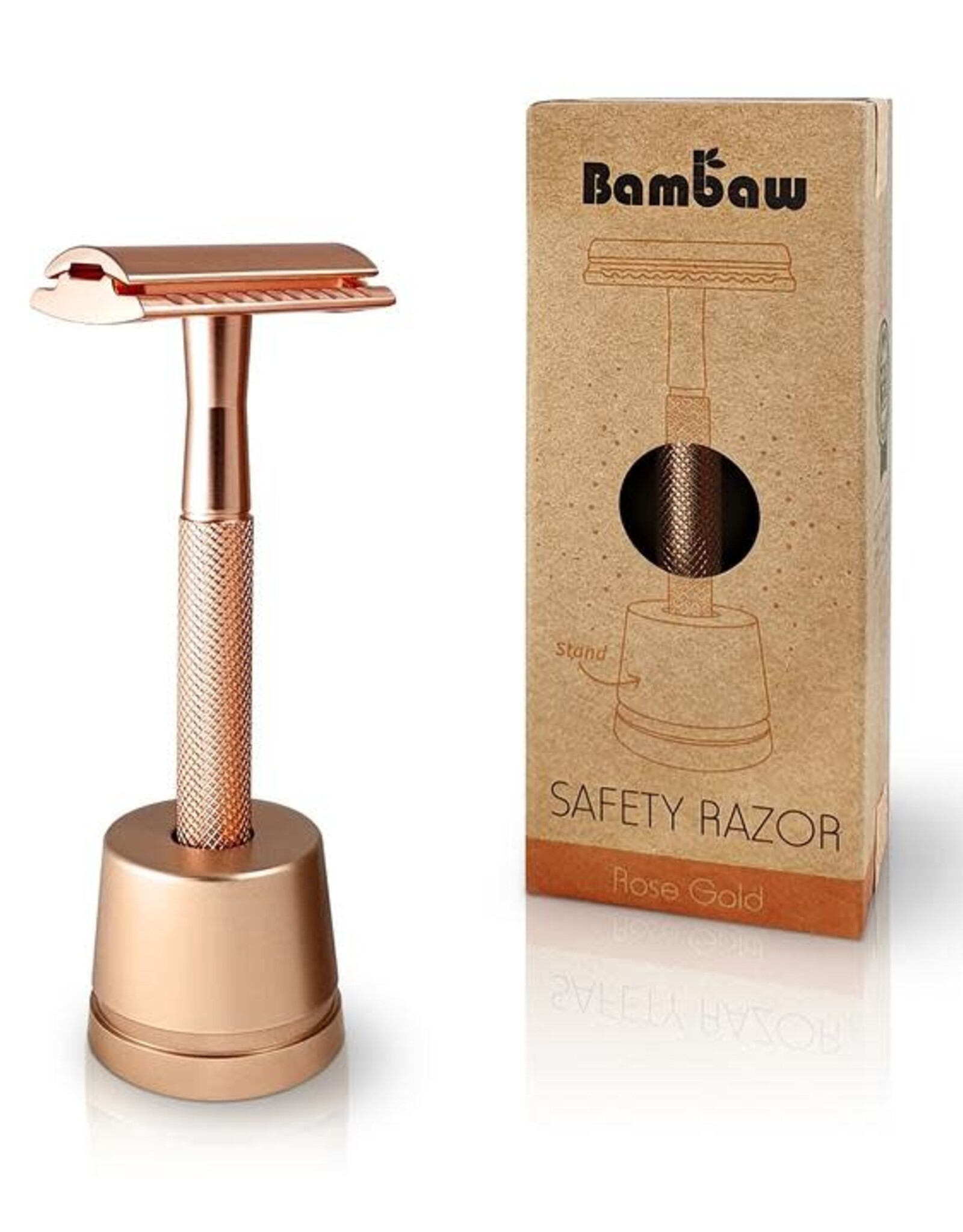 Bambaw Bambaw Safety Razor Rosegoud Handle met sokkel