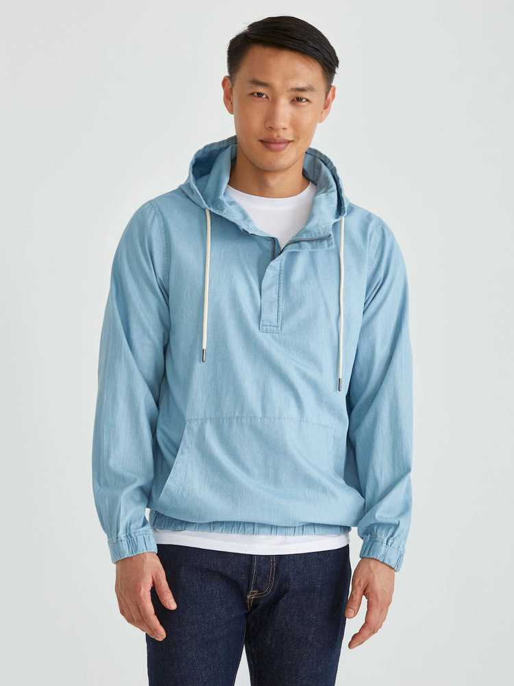 Summer-Denim Cotton Hoodie in Light Indigo