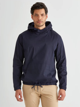 Light Poplin Popover Hooded Anorak in Navy