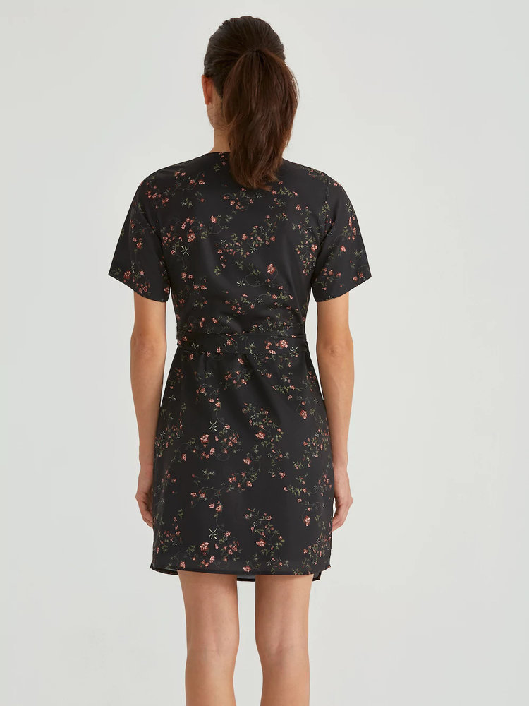Printed Wrap Dress in Black Floral