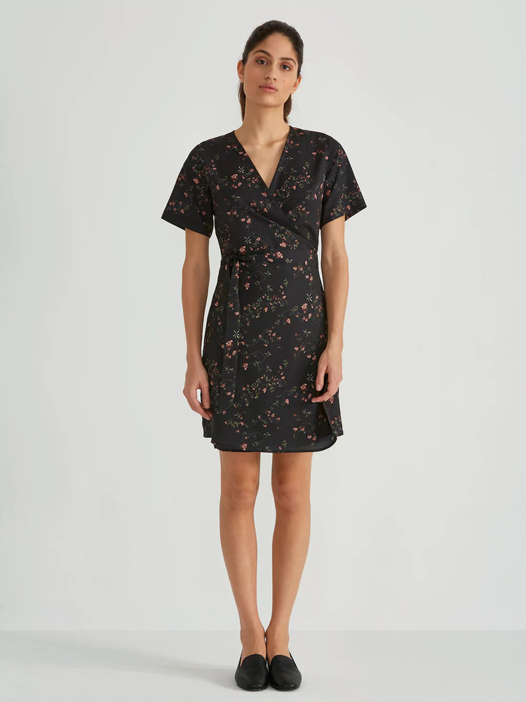 Printed Wrap Dress in Black Floral