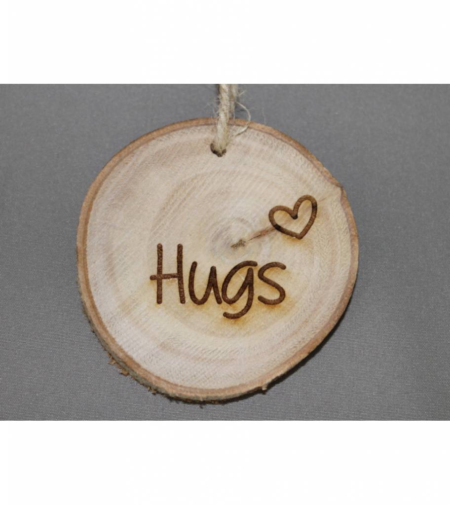 Houten cadeaulabel &quot;Hugs&quot; Just Give It