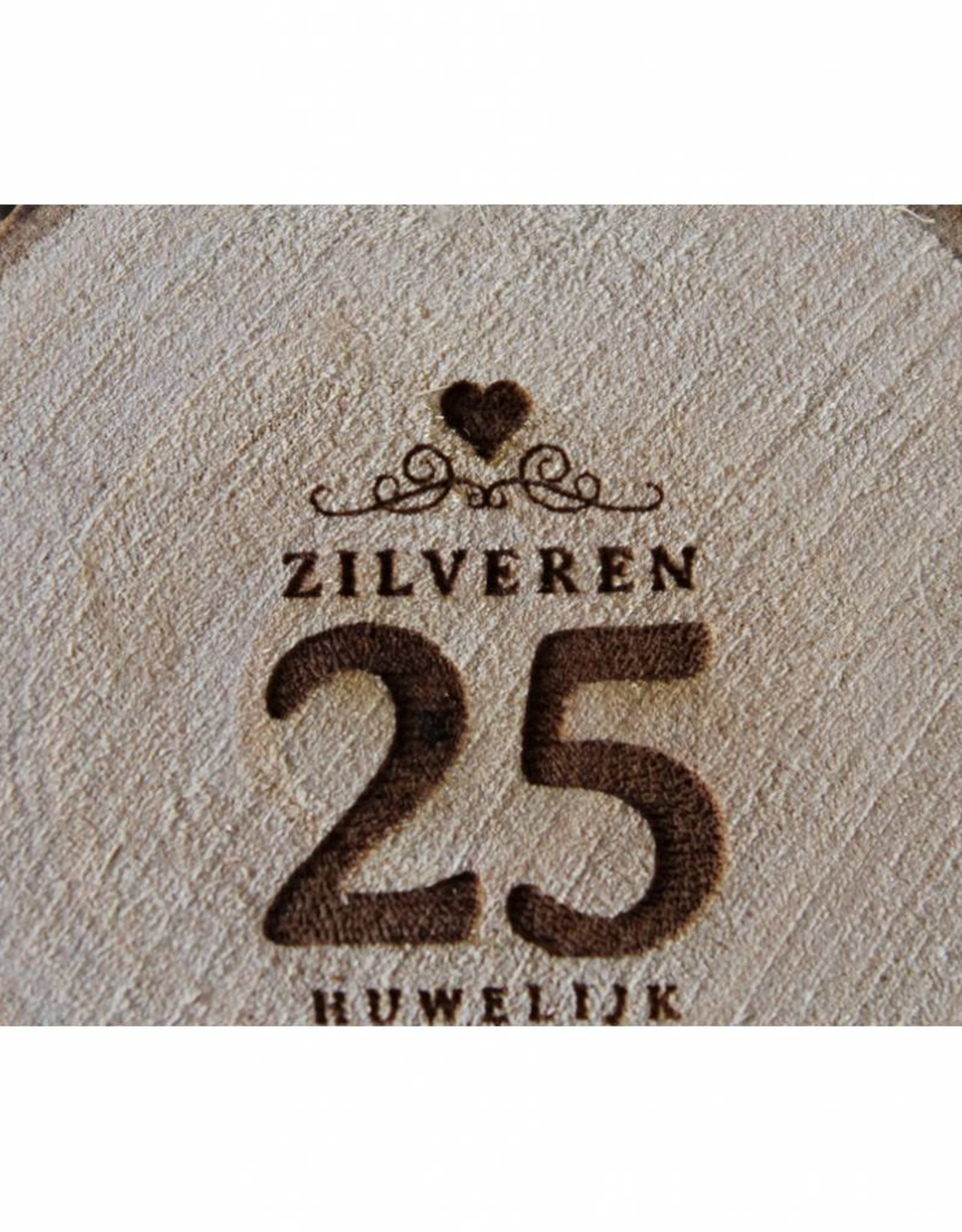 Houten cadeaulabel &quot;Zilveren 25 huwelijk&quot; Just Give It